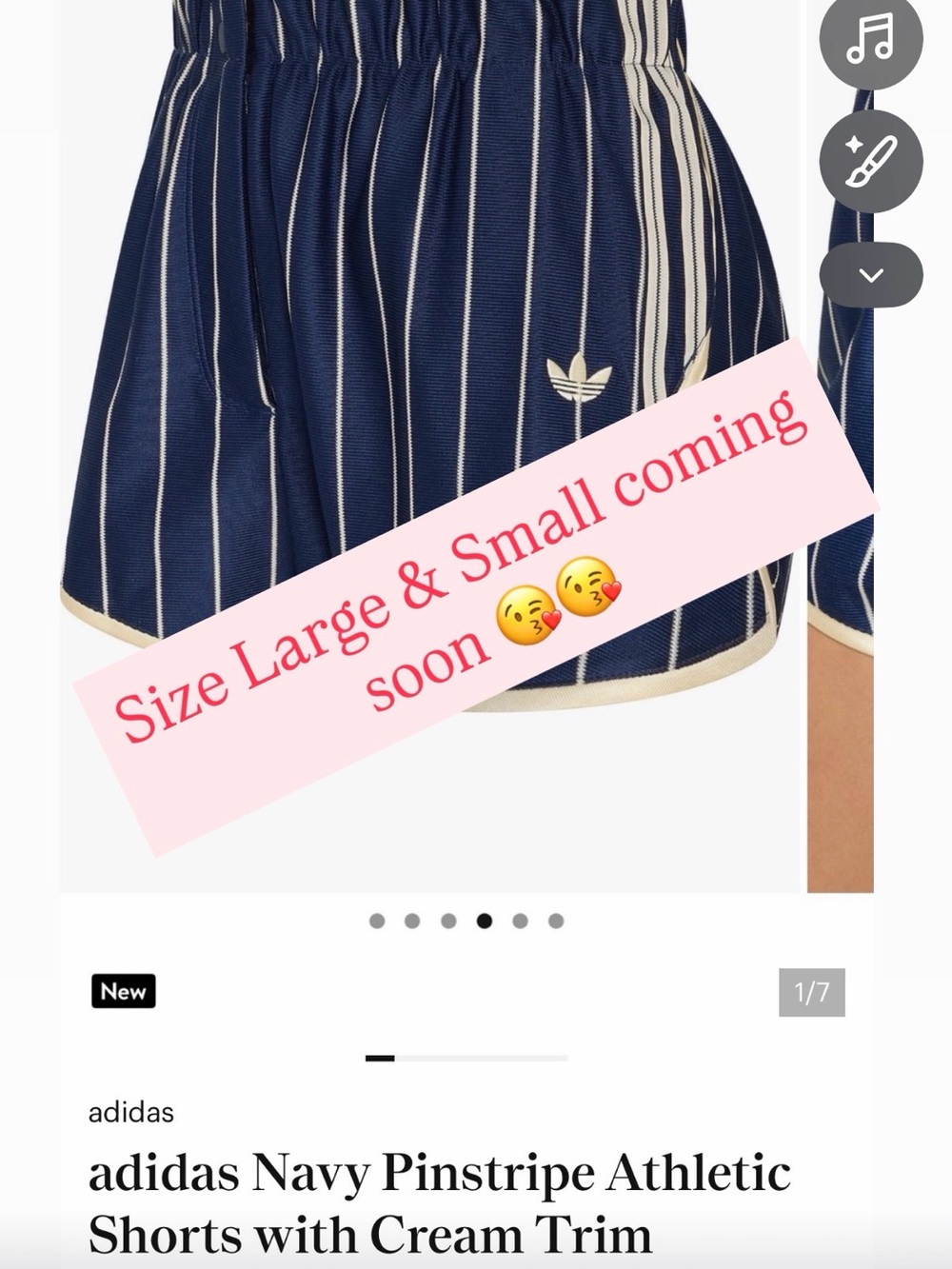 adidas Navy Pinstripe Athletic Shorts with Cream Trim - Picture 9 of 9